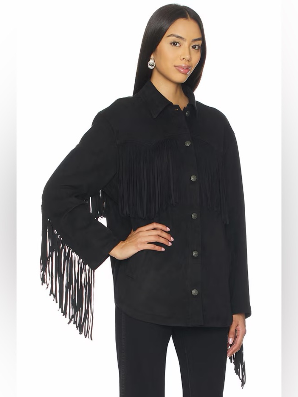 Free People Fringe Out Faux Suede Shacket black XS